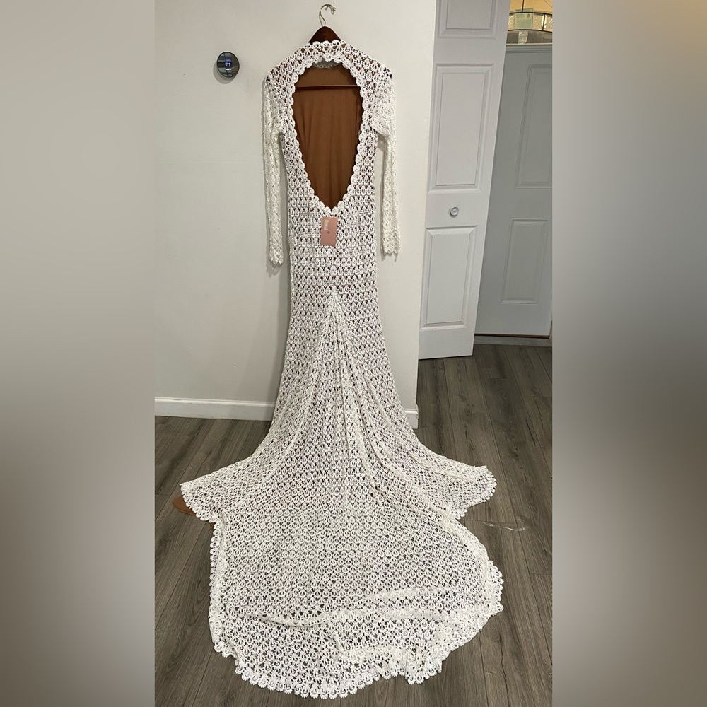 Daughters Of Simone Hollis Long Sleeve White Lace Crochet Gown Maxi Dress‎ XL - Picture 6 of 11